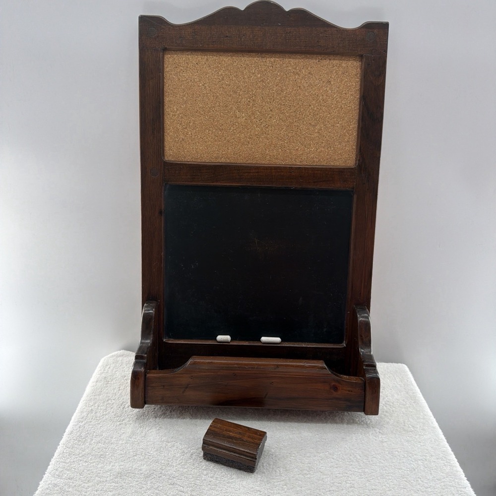 Vintage Ethan Allen Pine Wood Chalk Cork Board 24" Wall Shelf Model #12-3526